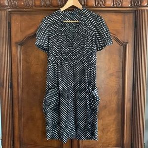 French Connection silk blend navy blue and cream polkadot dress size 4